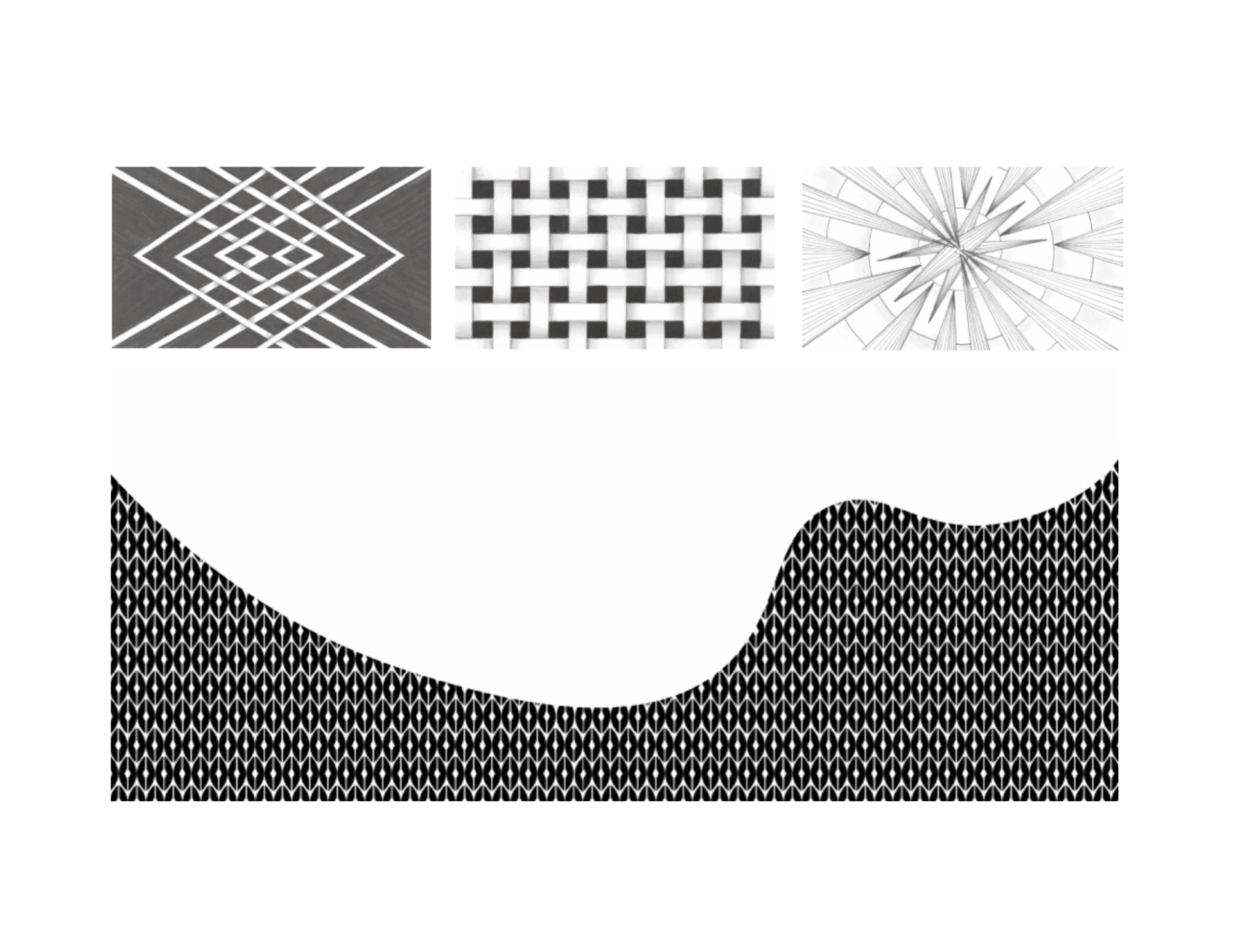 Pattern iteration studies and a parametric section drawing develop the perforation system as both structural logic and graphic identity.